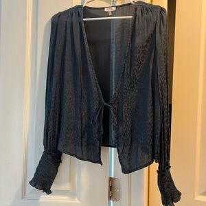 Tie closure dark navy snakeskin blouse